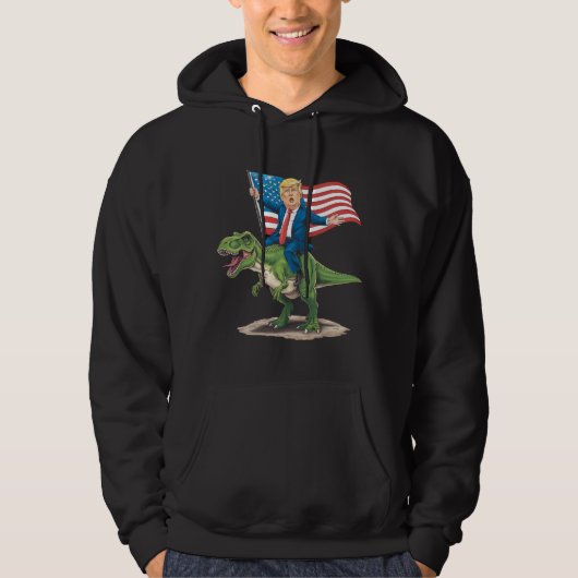Trump Riding Dinosaur T Rex Amerikaanse Vlag Hoodie (Voorkant)