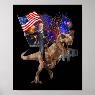 Trump Rijden Een Dinosaurus T-rex Ondersteuning Tr Poster