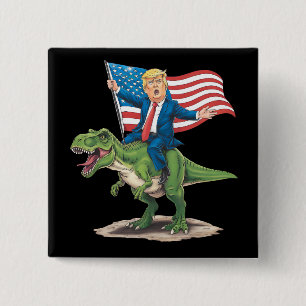 Trump rijdt op dinosaurus T Rex USA Amerikaanse vl Vierkante Button 5,1 Cm