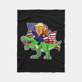 Trump rijdt op dinosaurus Trex Funny Merica Patrio Fleece Deken