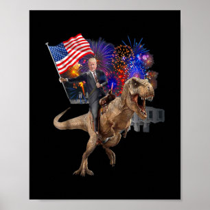 Trump rijdt op een dinosaurus T-rex steunt Trump Poster