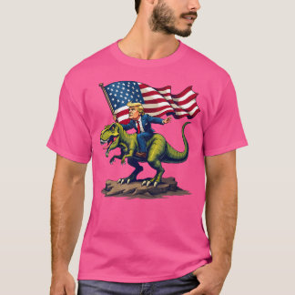 Trump rijdt op een dinosaurus T-Rex Trump in Ameri T-shirt