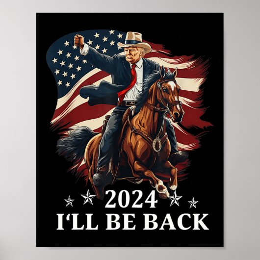 Trump rijdt op een paard met de US Fl Poster (Voorkant)