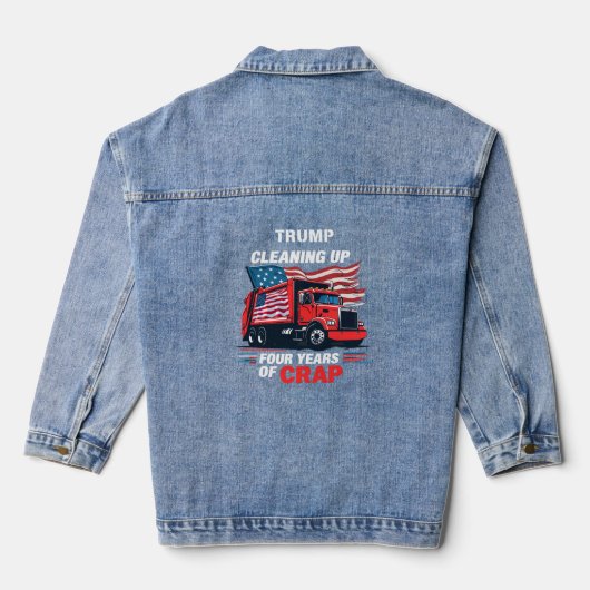 Trump ruimt vier jaar rotzooi op denim jacket (Achterkant)