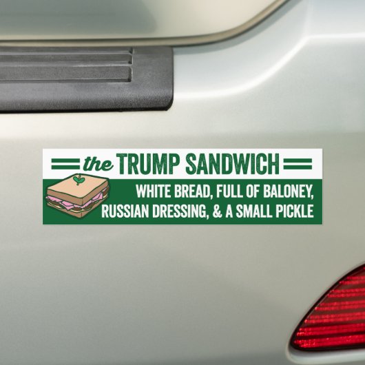 Trump sandwich wit brood vol met flauwekul bumpersticker (Op auto)