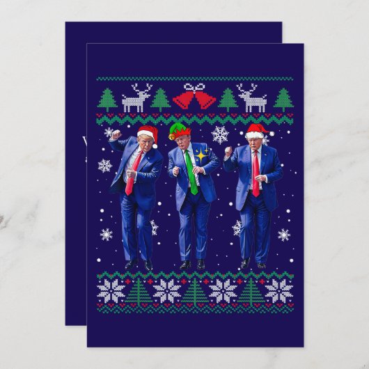 Trump Santa Hat Dance Blue Christmas Kaart (Voorkant / Achterkant)