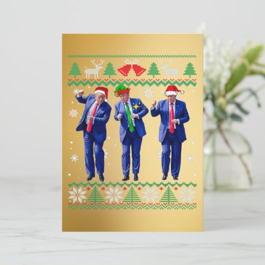 Trump Santa Hat Dance Gouden Kerst Kaart (Staand voorkant)