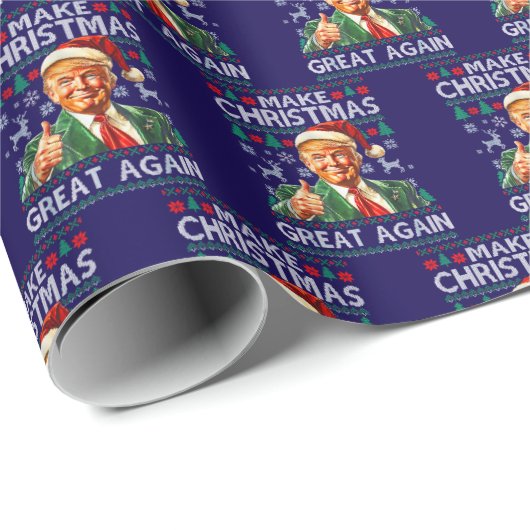 Trump Santa Hat | Make Christmas Great Again Blue Cadeaupapier (Rol Hoek)
