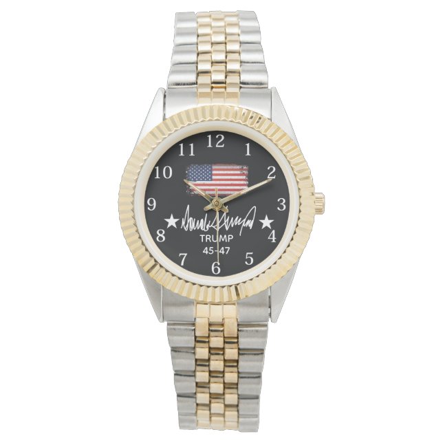 Trump Signature 45-47 Flag Horloge (Voorkant)