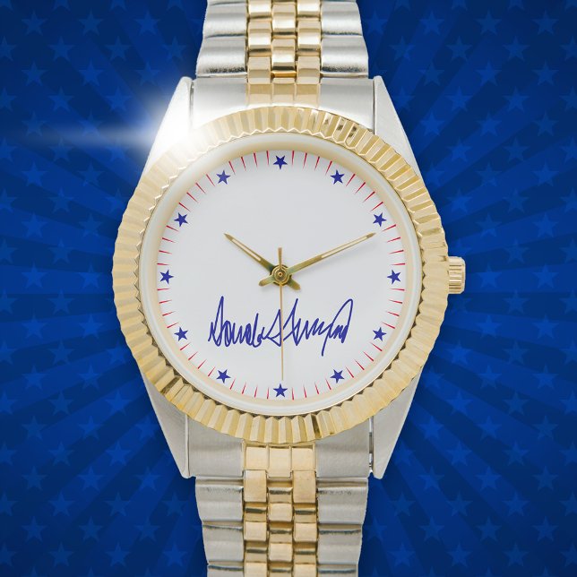 Trump Signature blauwe sterren en rode strepen sti Horloge (Creator heeft geüpload)