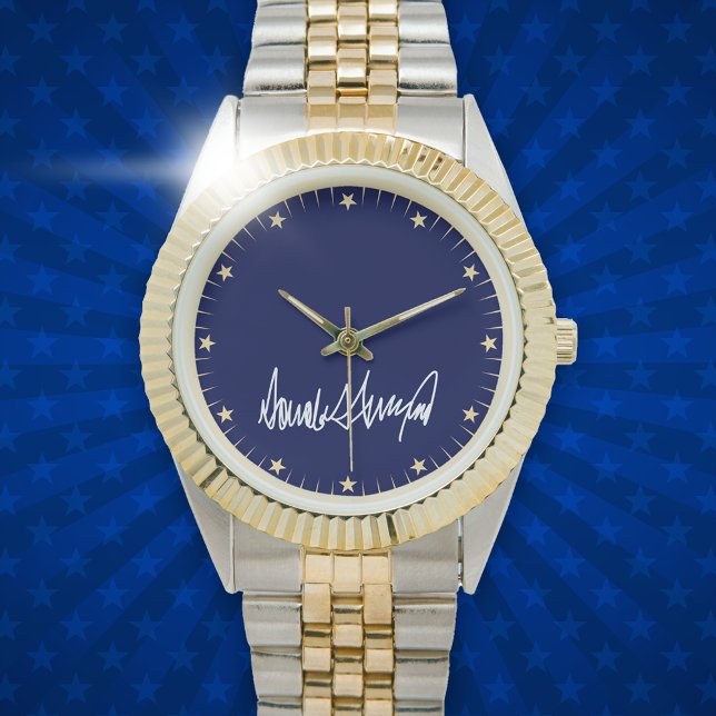 Trump Signature donkerblauwe sterren en strepen Horloge (Creator heeft geüpload)