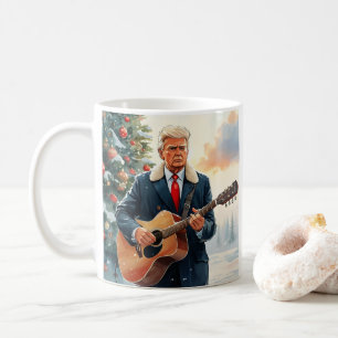 Trump speelt akoestische gitaar bij kerstboom koffiemok