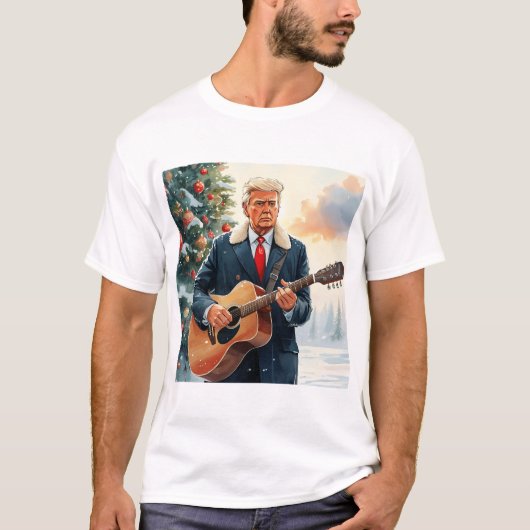 Trump speelt akoestische gitaar bij kerstboom t-shirt (Voorkant)