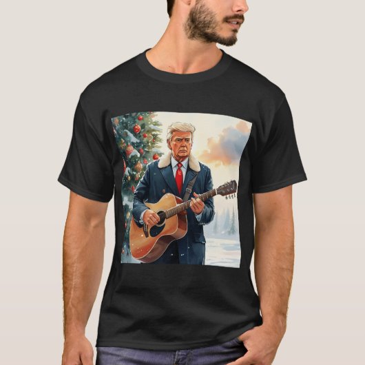 Trump speelt akoestische gitaar bij kerstboom t-shirt (Voorkant)