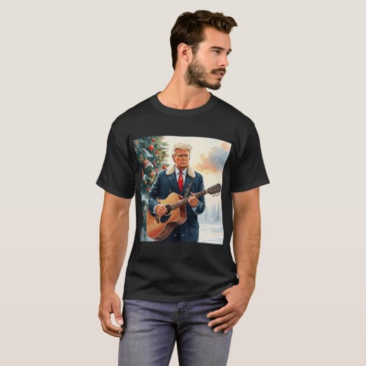 Trump speelt akoestische gitaar bij kerstboom t-shirt (Voorkant volledig)