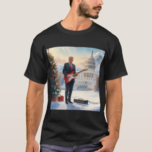 Trump speelt elektrische gitaar in het US Christma T-shirt