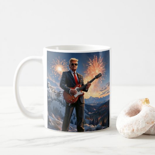 Trump speelt elektrische gitaar Mount Rushmore MAG Koffiemok (Met donut)