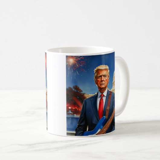 Trump speelt op elektrische basgitaar in het Ameri Koffiemok (Voorkant rechts)