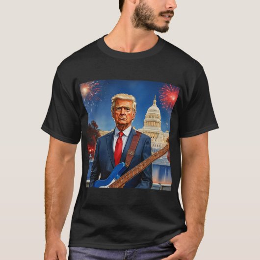 Trump speelt op elektrische basgitaar in het Ameri T-shirt (Voorkant)