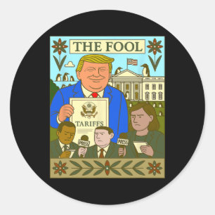 Trump Tarotkaart De Dwaas HefT Tarief Op Pinguïn Ronde Sticker