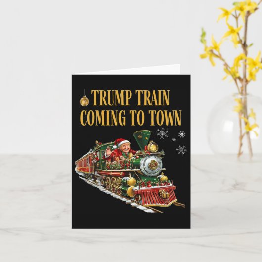 Trump-trein komt naar stad met grappige kerstman kaart (Gele Bloem)
