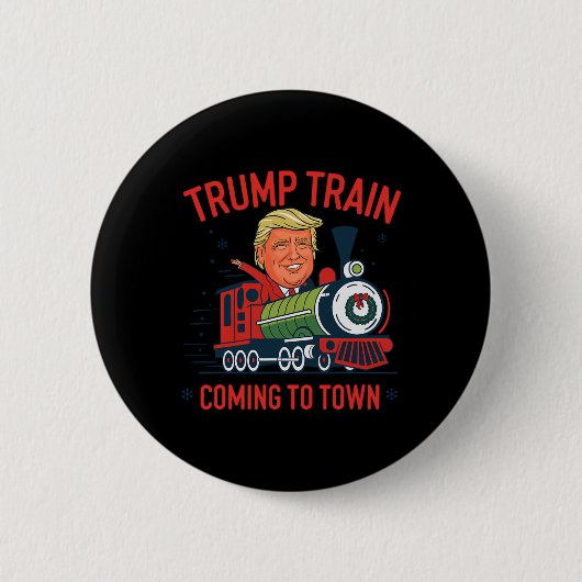 Trump-trein komt naar stad met grappige kerstman ronde button 5,7 cm (Voorkant)