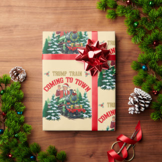 Trump-trein komt naar stad met kerstkaart cadeaupapier