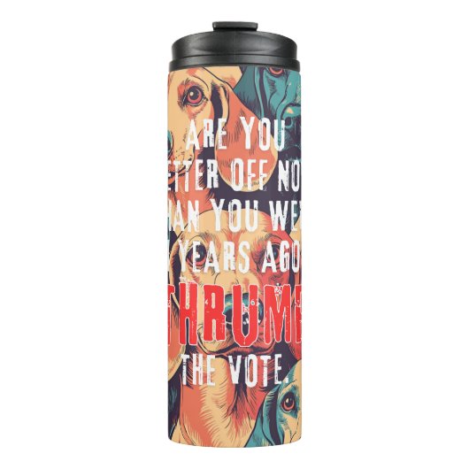 Trump Tumbler: "Ben je nu beter af?" Thermosbeker (Voorkant)