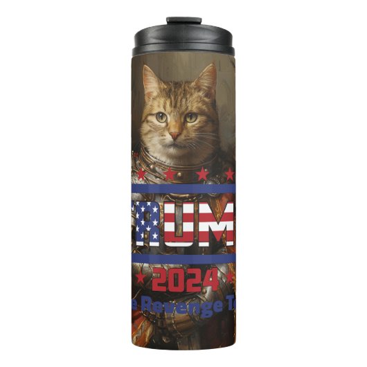 Trump Tumbler: "Wraaktour" (3 Cat Knights) Thermosbeker (Voorkant)