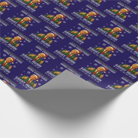 Trump Ugly Xmas Sweater Make Christmas Great Again Cadeaupapier (Hoek)