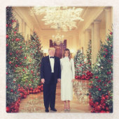 Trump US President White House Kerstmis Glazen Onderzetter (Voorkant)