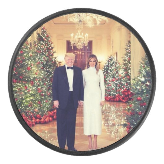 Trump US President White House Kerstmis Hockey Puck (Voorkant)