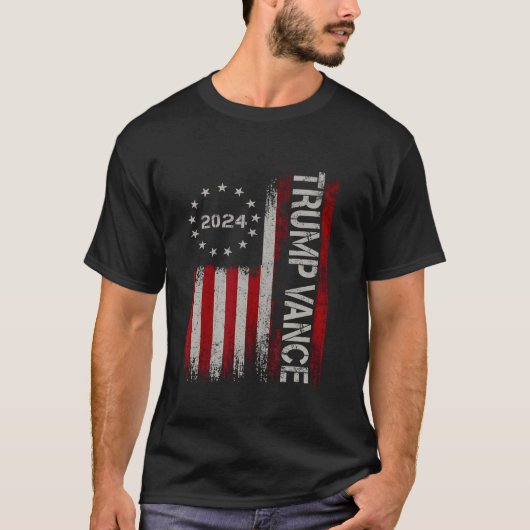 Trump Vance 2024  ingetogen verticale vlag T S T-shirt (Voorkant)