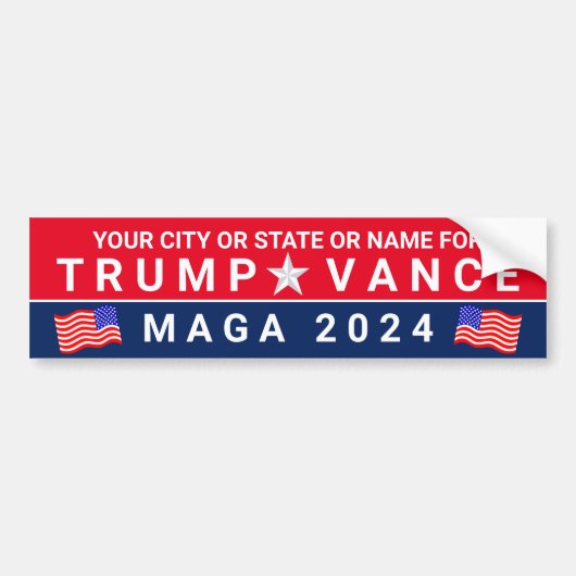 Trump Vance 2024 MAGA Red Blue Flag gepersonalisee Bumpersticker (Voorkant)