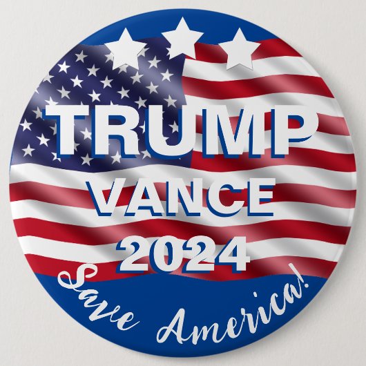 Trump Vance 2024: Red de Amerikaanse vlag Ronde Button 6,0 Cm (Voorkant)