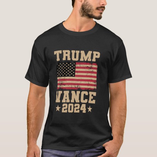 Trump Vance 2024 Retro USA Vlag Trump JD Vance T S T-shirt (Voorkant)