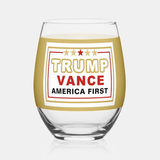 Trump-Vance America First 2025 Wijnglas Zonder Voet (Voorkant)