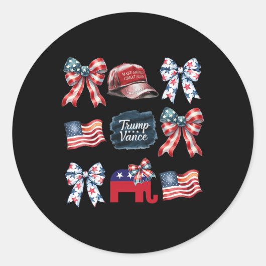 Trump Vance Bow Coquette Stem Presidentiële 2024 E Ronde Sticker (Voorkant)