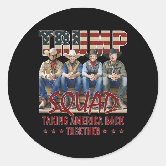 Trump Vance Kennedy Elon Squad neemt America Byck  Ronde Sticker (Voorkant)