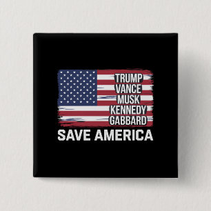 Trump Vance Musk Kennedy Gabbard 2024 Red Amerika Vierkante Button 5,1 Cm