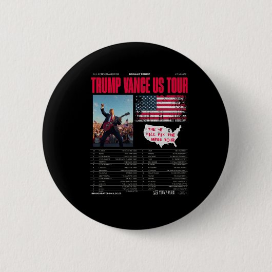 Trump Vance US Tour Ronde Button 5,7 Cm (Voorkant)
