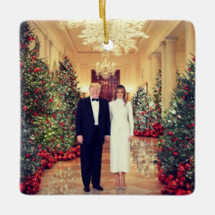 Trump VS-president Witte Huis Kerstmetaal Orn Keramisch Ornament