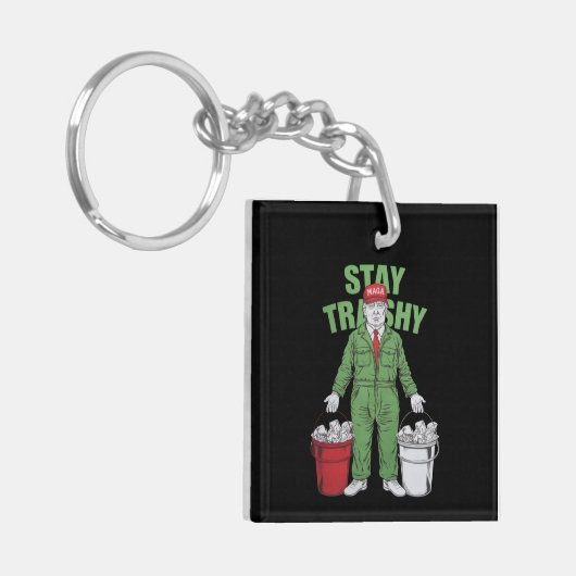 Trump vuilnis Man blijven trashy 2024 Verkiezingen Sleutelhanger (Voorkant Links)
