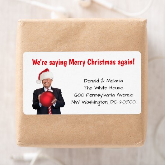 Trump: we zijn weer gezegde vrolijk kerstfeest etiket (Insitu)