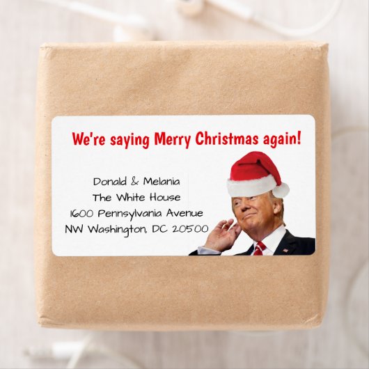 Trump: we zijn weer gezegde vrolijk kerstfeest etiket (Insitu)
