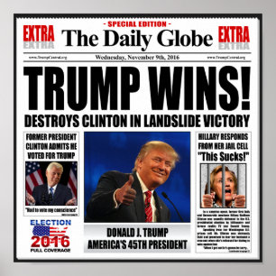 Trump wint! Funny Anti Clinton Fake News Newspaper Poster