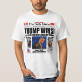 Trump wint! Grappige anti Clinton krantensatire T-shirt (Voorkant)