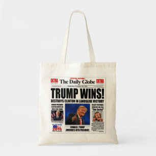 Trump wint! Grappige anti-Clinton krantensatire Tote Bag