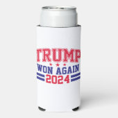 Trump wint opnieuw in 2024 seltzer blikjeskoeler (Seltzer Achterkant)