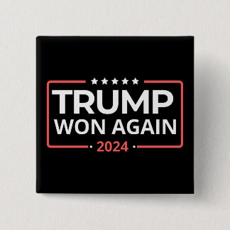 Trump wint opnieuw in 2024 vierkante button 5,1 cm